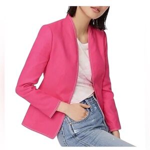 J.Crew Hot Pink Blazer Structured Open Front Linen Blend Career Jacket Women’s 8